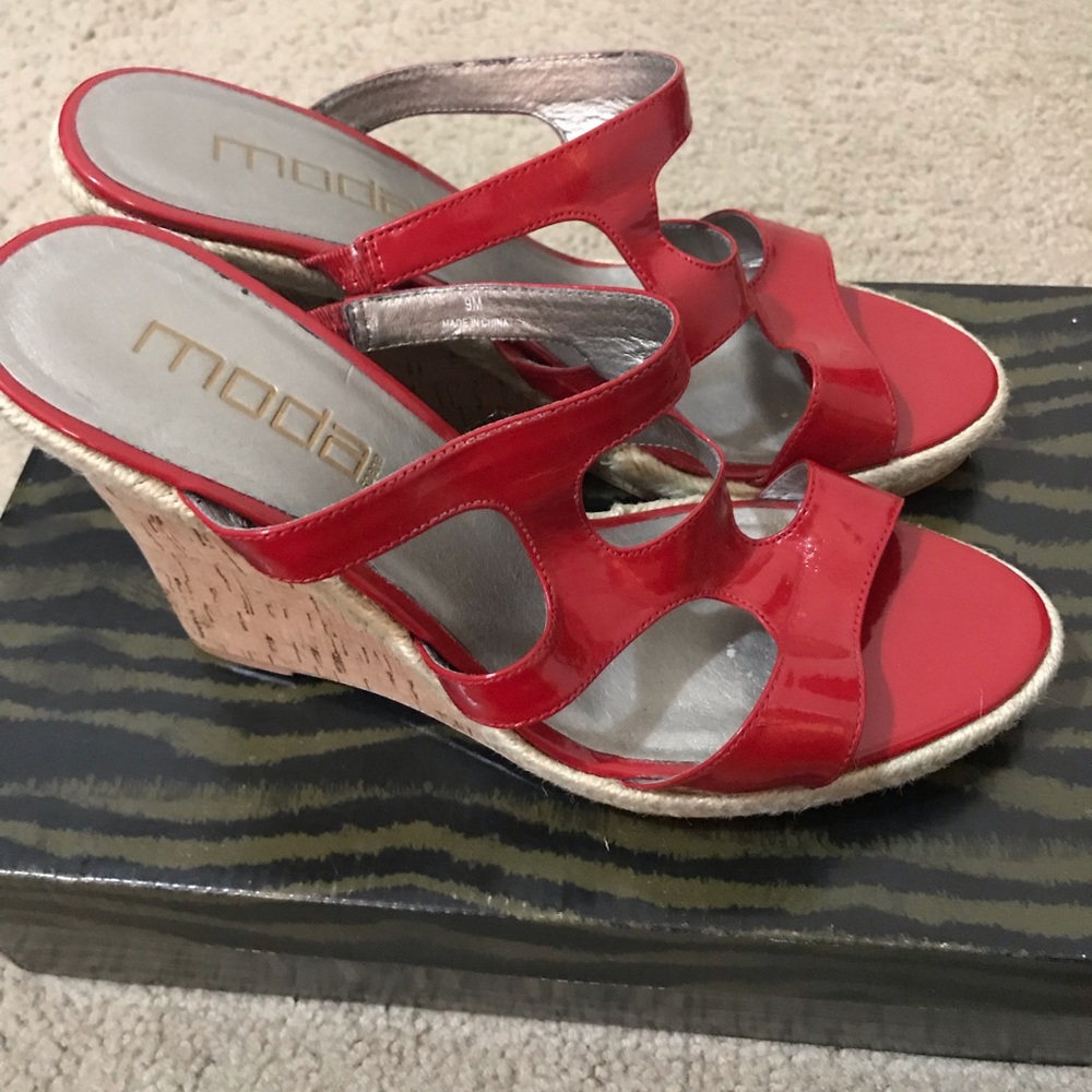 Red platform sandals